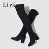 Fashion Liyke 2025 New Fashion Round Toe Zip Thigh High Boots Women Autumn Winter Chunky Heels Motorcycle Over The Knee Shoe Botas Mujer