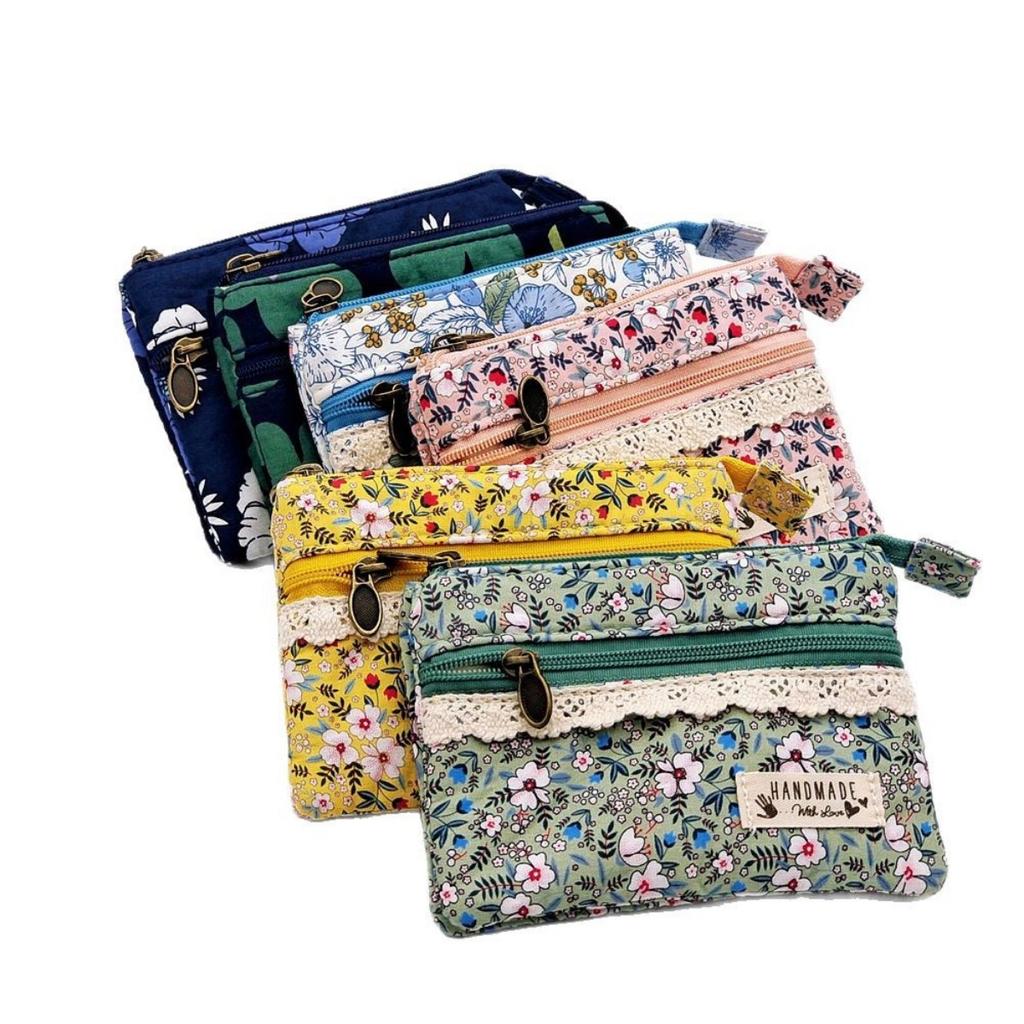 Encantador Monedero Mini con Estampado Floral, Adecuado para Mujeres, Compacto Monedero Multiespacio con Cremallera