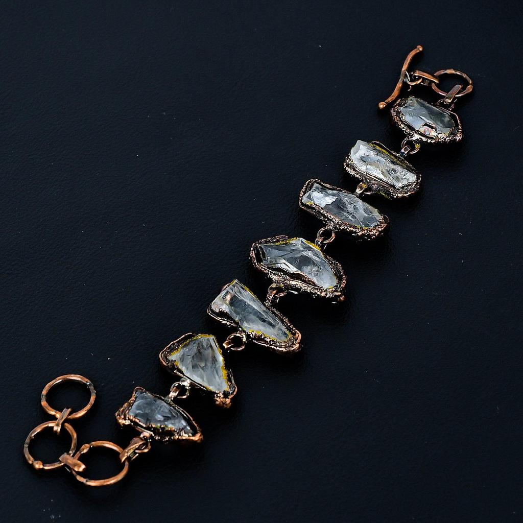 Clear Quartz Handmade Latest Design Jewelry Bracelet, Copper Electroformed Gemstone Bracelet, Gift For Mother