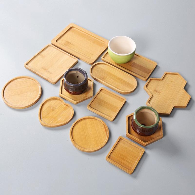 Einfacher Stil Hausdekoration Sukkulenten Bonsai Halter Runde Quadratische Blumentopf Basis Bambus Holz Tablett