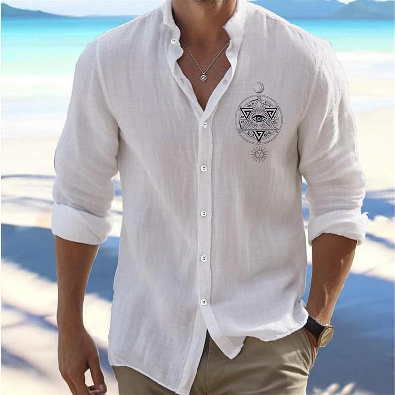 Summer Men s Linen Shirt Flip-over Beach Shirt Long Sleeves Pure Color Hawaiian Pink Pattern Collection 4XL