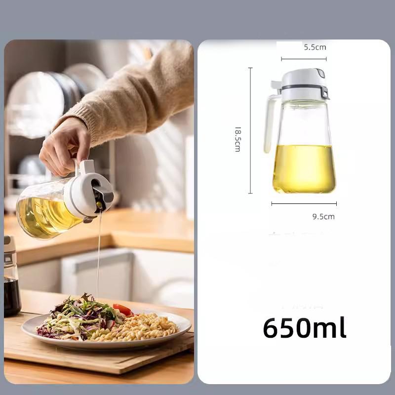 Butelka dozująca oliwę z oliwek, Butelka na olej z automatycznym otwieraniem, Szklany pojemnik kuchenny na sos sojowy, syrop do kawy - rozpylacz oleju do gotowania, szczelny