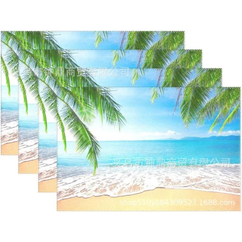 1PC Beach Theme Placemats Summer Ocean Blue Coastal Sea Life Table Mats Heat-Resisting Non Slip Placemats