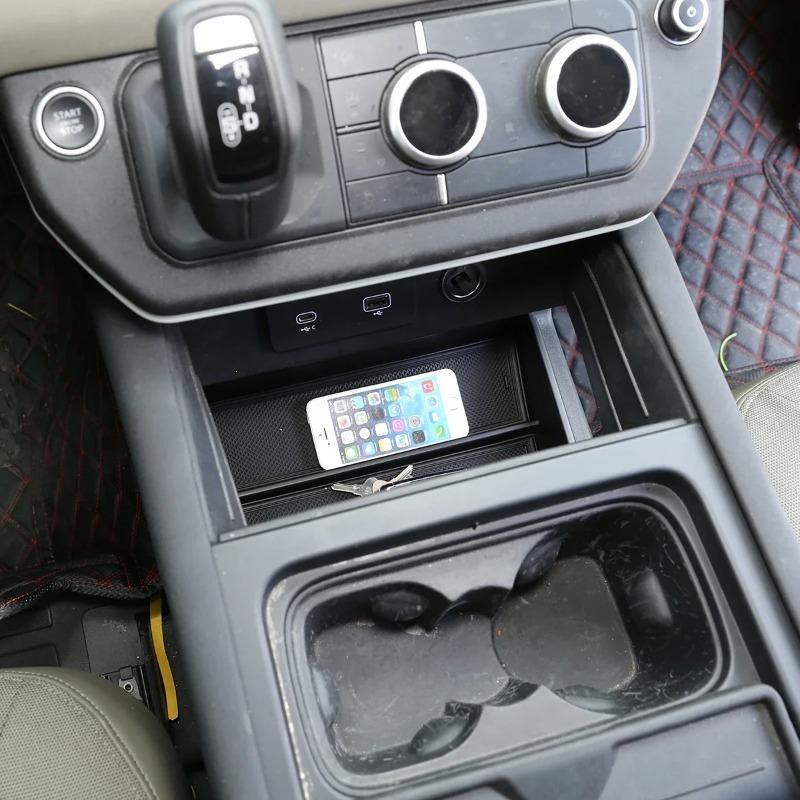 Pour Land Rover Defender 90 110 130 20-24 ABS Boîte de rangement inférieure de console centrale de voiture Boîte de rangement d'accoudoir Boîte pour téléphone Accessoires de voiture