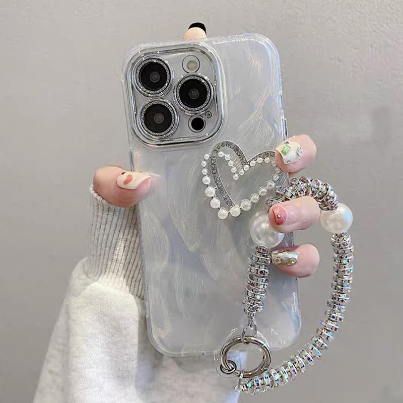 Pearl Love Phone Case for Apple 17 Promax Bracelet for IPhone 16 Women’s All-Inclusive 15 Anti-Fall Personality