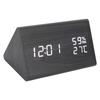 Wooden Digital Alarm Clock Triangular Voice Control Electronic LED Clock for Bedroom Office Black Wood White Letter