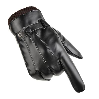Autumn and Winter Warm PU Leather Gloves Men's Outdoor Cycling Touch Screen Gloves  Fleece Water Resistant Cycling Cold Proof Gloves