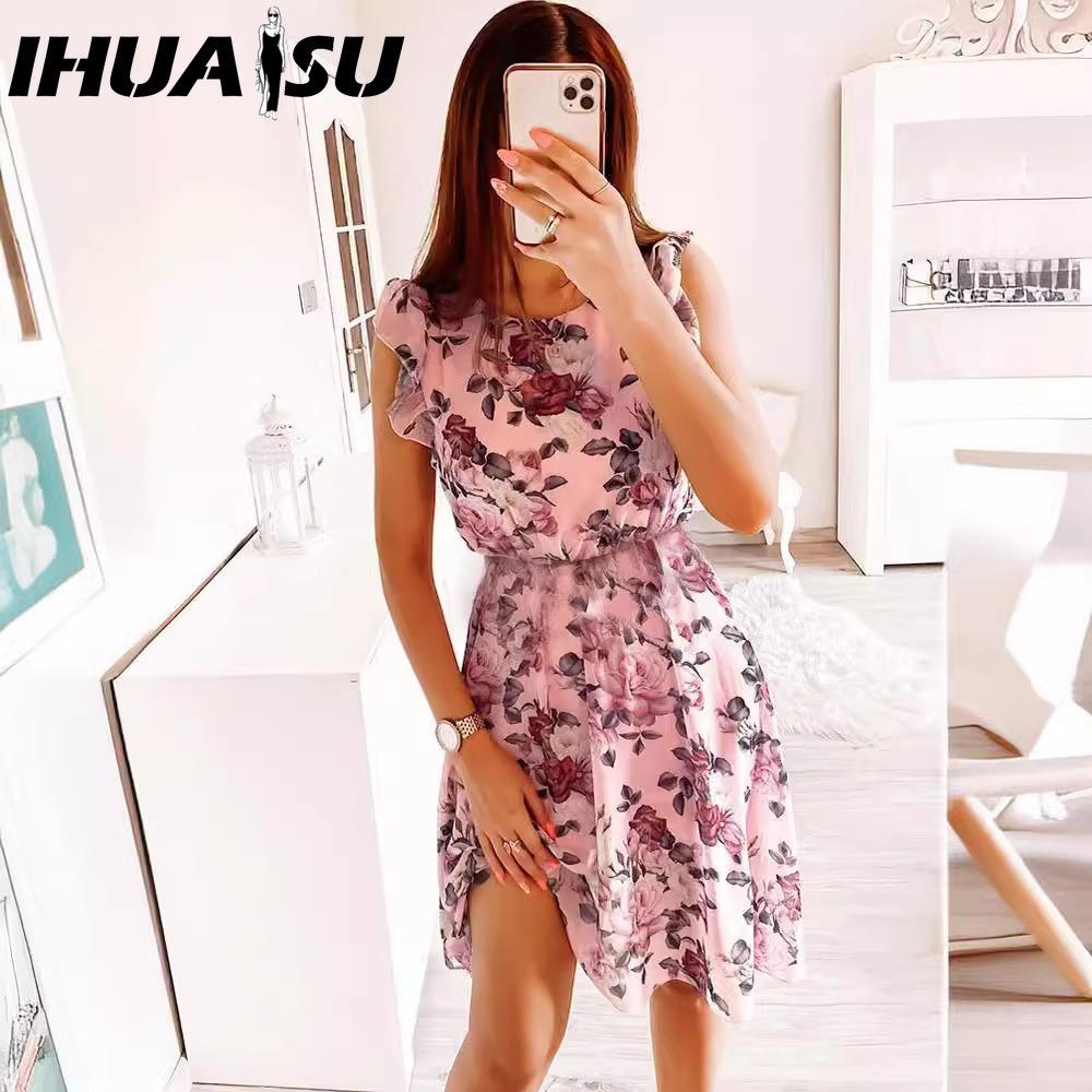 

HNXC Модное женское повседневное свободное платье с круглым вырезом и рукавами-бабочками с цветочным принтом XXXL розовый