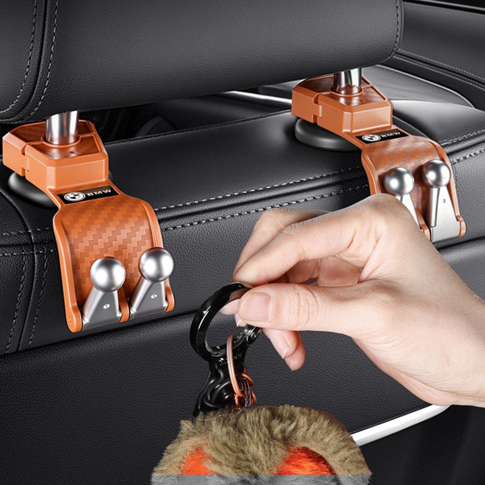 Adjustable Seat Back Hanger Hooks with Emblem, Multifunction Storage Organizer Fit for BMW M X1 X3 X5 E46 E90 F30 F10 E60 Car De N111