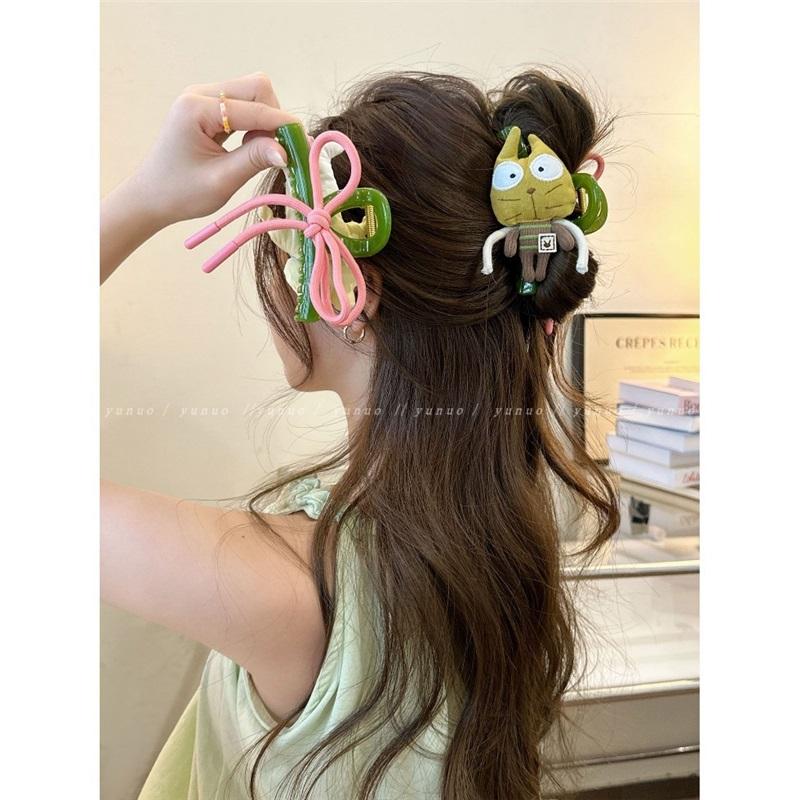 Cute Bear Double Sided Hair Claw Bow Shark Clip Elegant Back Head Hair Accessories