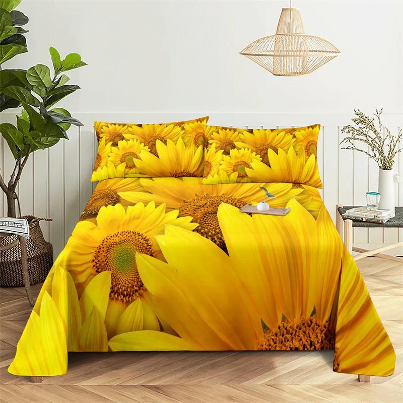 Sunflower Bed Sheet Sets Bouble Single Beds Flower Bedsheet with Pillow Case Full Queen Size 2pcs 3pcs 3D Soft Thin Fabric Home