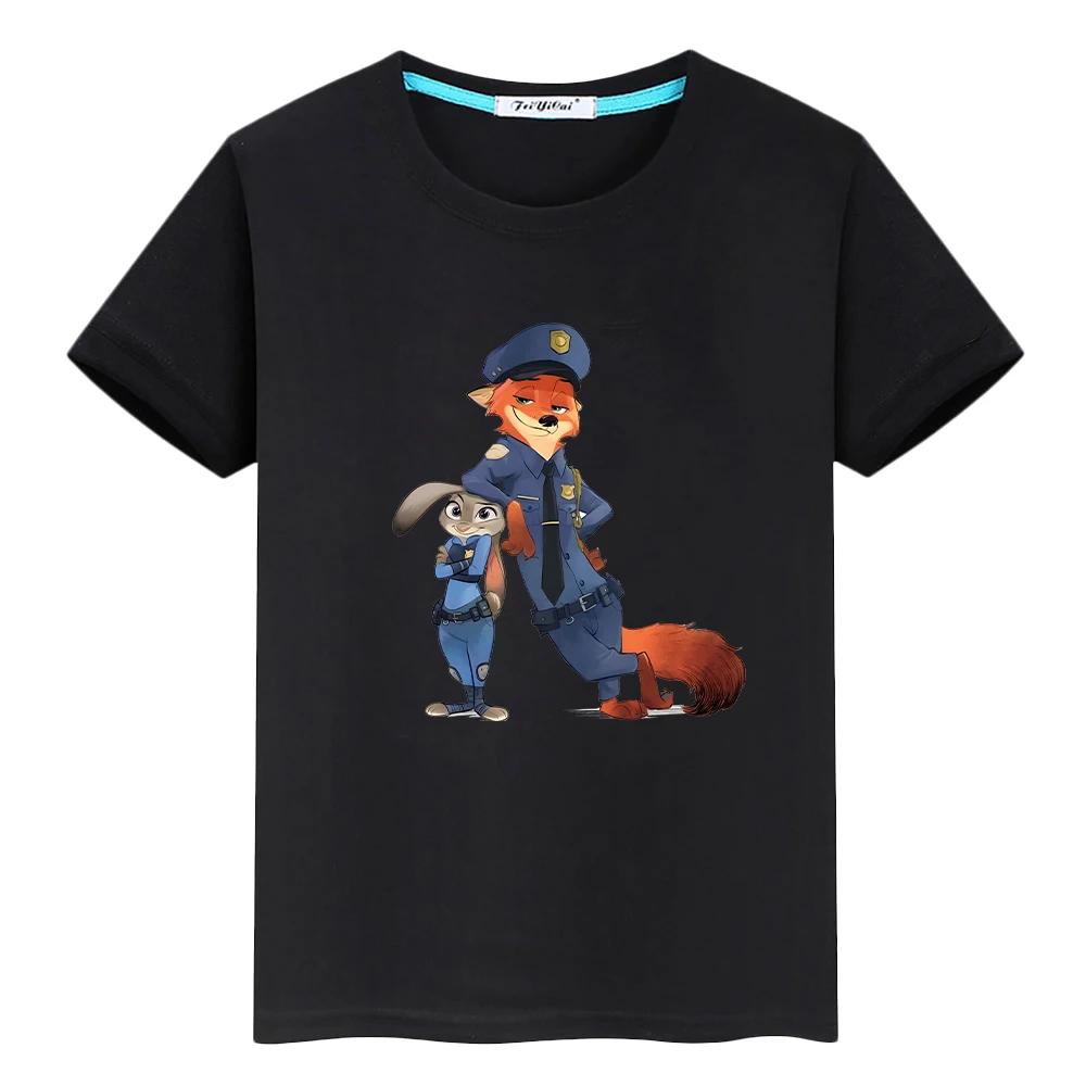 Zootopia 2 Print T-Shirt für Kinder Jungen 10 Jahre 100% Baumwolle Kawaii Oberteile Anime Kurz Pride T-Shirt y2k One Piece Mädchenkleidung