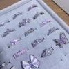 Purple Enamel Oil Dripping Flower Butterfly Open Ring Stacked With Niche Light Luxury High-End Ring Woman