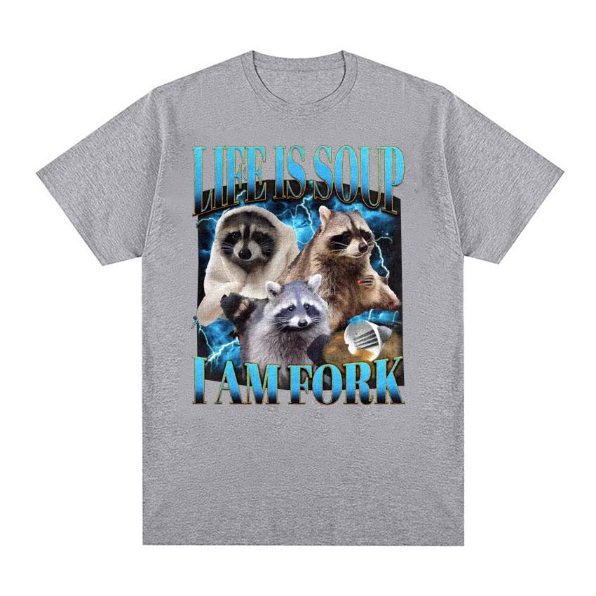 Vtipná trička s memem Mýval Život je polévka Jsem vidlička Pánská Dámská Hip Hop Vintage Grafická trička Ležérní Bavlněné Tričko s krátkým rukávem