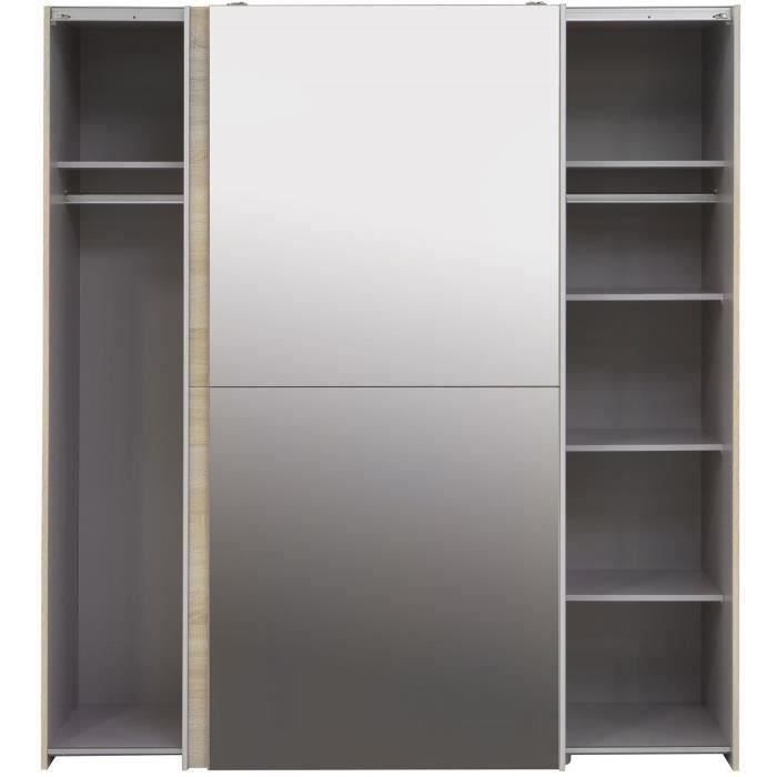 Armoire 2 portes coulissantes avec miroir - Chêne sonoma - L 170,3 x P 61,2 x H 190,5 cm - ULOS