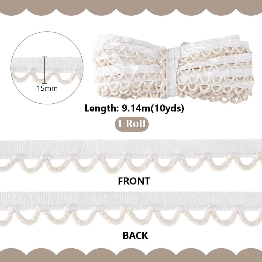 PH PandaHall 10 Yards Cotton Petite Braid Trim with Loop 5/8 inch Buttonhole Ribbon Braid Trim White Buttonhole Lace Trim for Wedding Bridal Dress