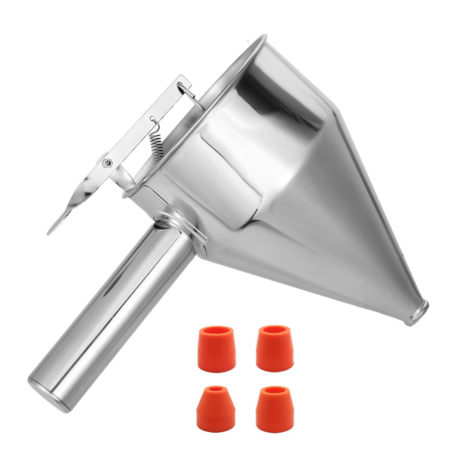 

Диспенсер для теста для блинов из нержавеющей стали, инструмент для воронки для торта, подходит для кексов, вафель и тортов с регулируемым потоком A