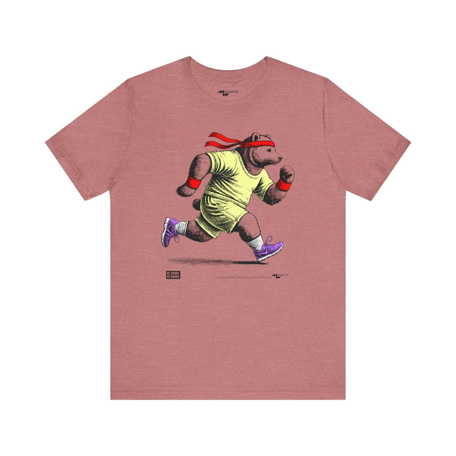 Engraved Jogging Bear Tee: Fun Colors Running Outfit, Perfect Jogging Gift S