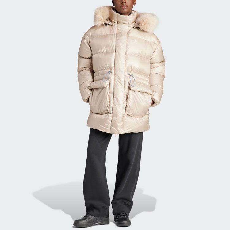 Adidas Originals Puffed Long Fur-Collared Down Jacket Women Outerwear Light-Khaki IR7116