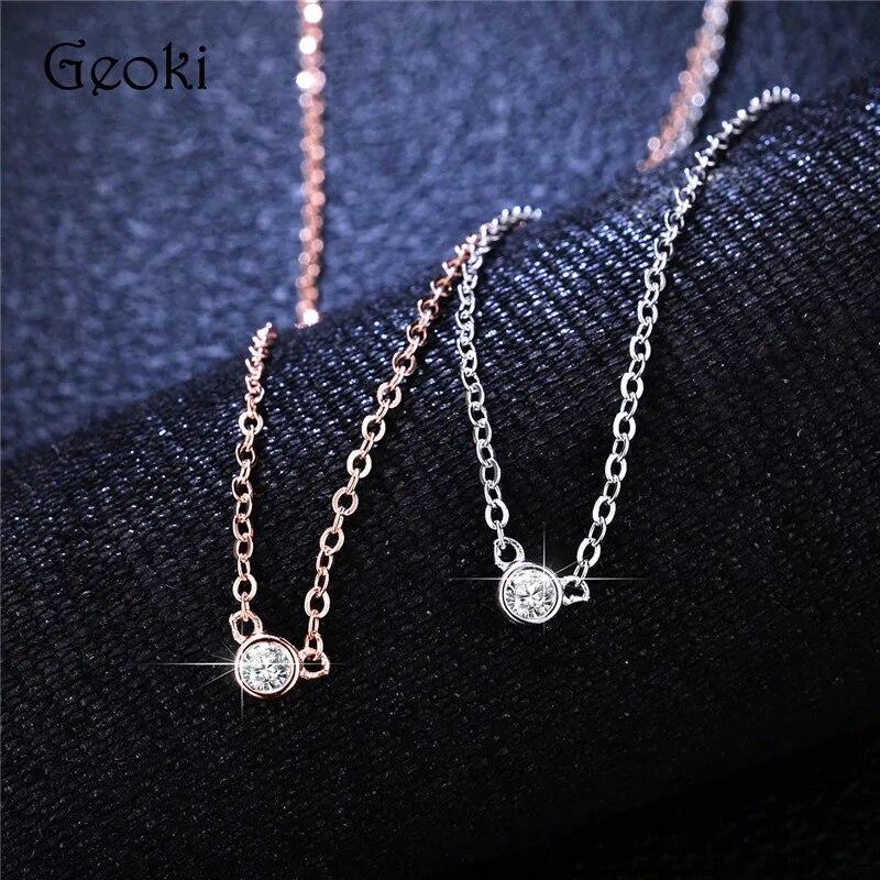 Rose Gold Original 0.1 Carat Round Brilliant Cut Diamond Test Past D Color Moissanite Pendant Necklace Small Gemstone Jewelry