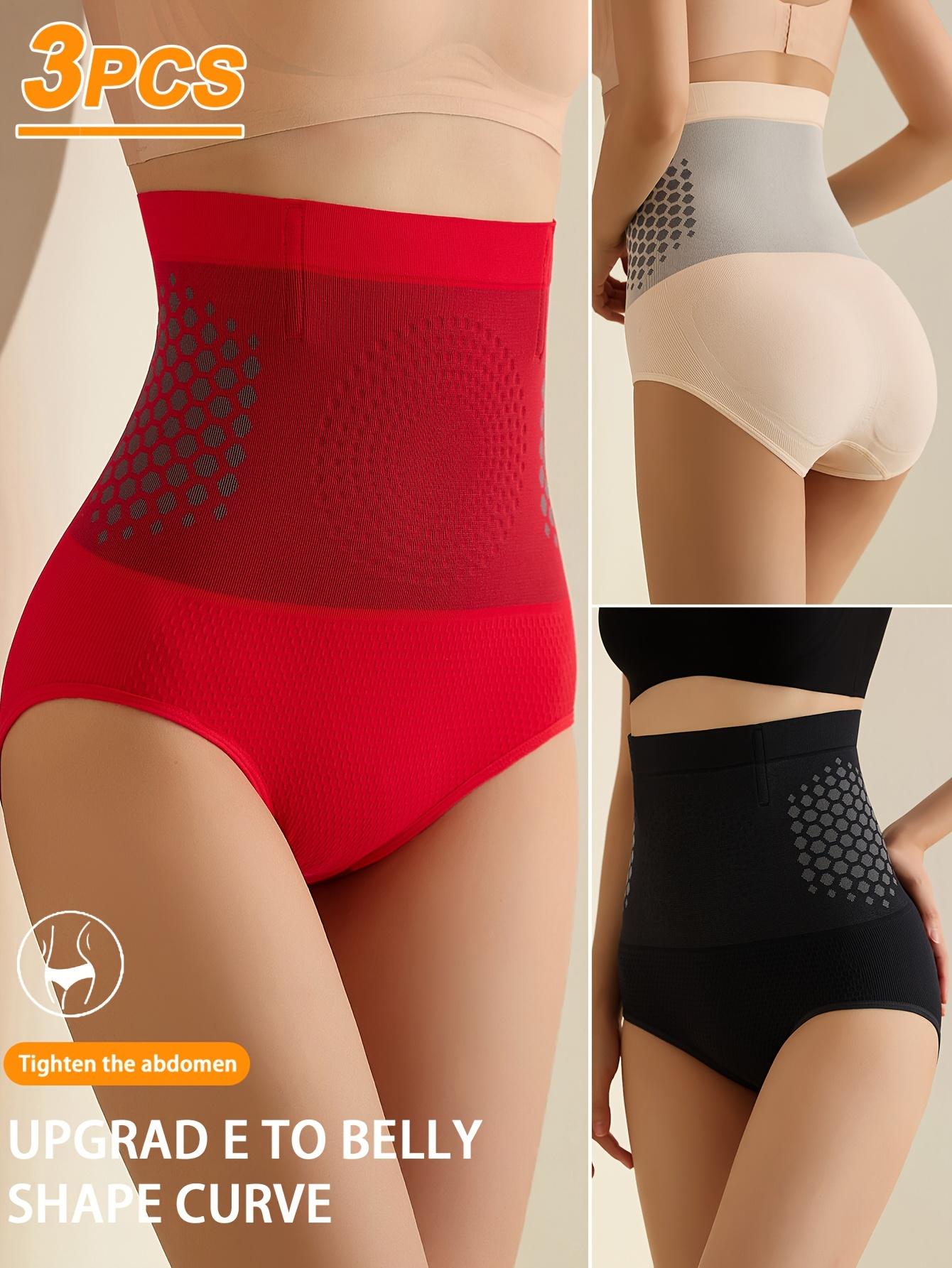 

3 шт. Женские трусики для коррекции живота - С высокой талией, Дышащая смесь нейлона и спандекса, Однотонные XL 3pcs