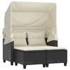2 Seater Garden Sofa with Canopy and Footstools Black Poly Rattan