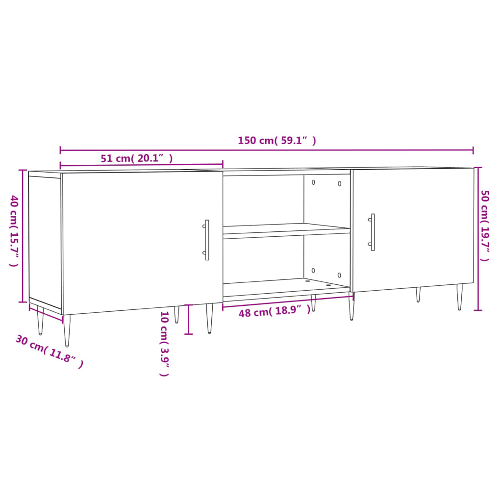 TV Stand Smoked Oak Finish 150 x 30 x 50 cm Engineered Wood