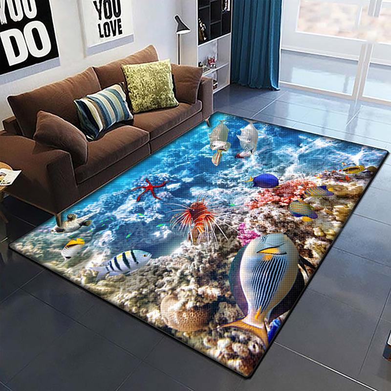 Marine Fish Beautiful Painting Carpet for Living Room Large Area Rug Black Soft Carpet Home Decoration Mats Boho Rugs Picnic