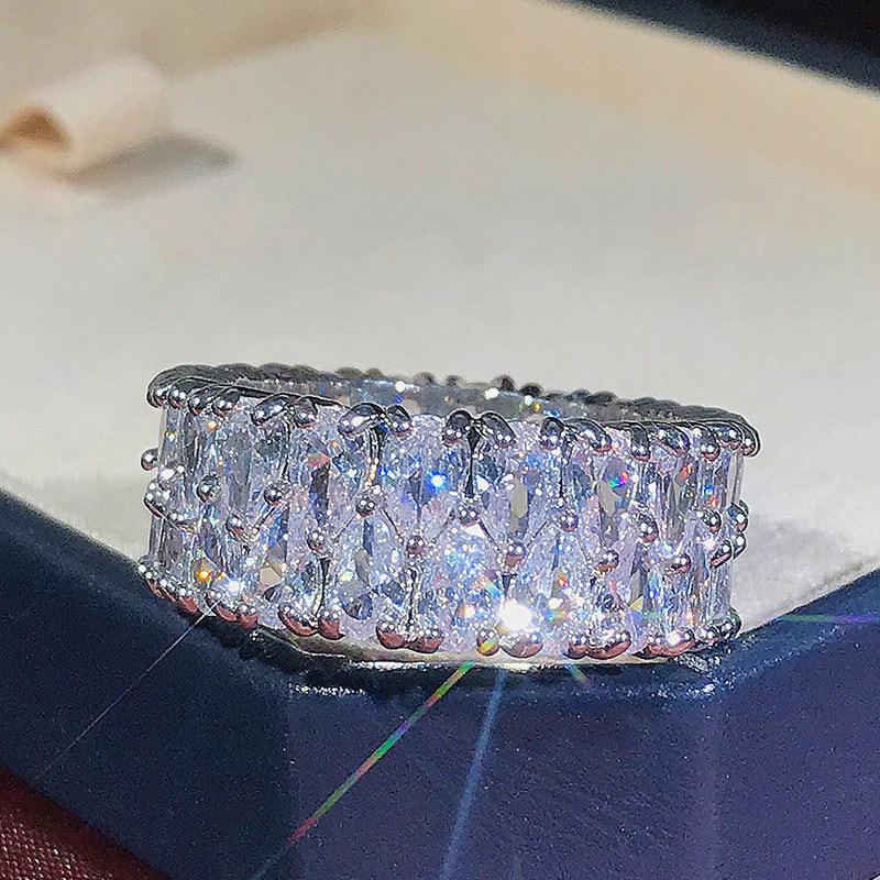 2026 hand jewelry European and American fashion feng shui drop shape double-row zircon ring Women's personality light luxury ring