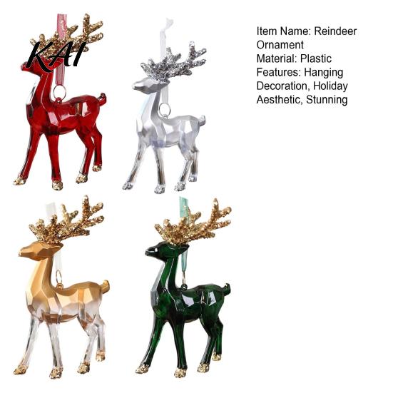 Durable Shatterproof Holiday Ornaments 3D Reindeer Christmas Ornament, Glitter Sequins Plastic Elk Hanging Gradient Transparent Decoration for