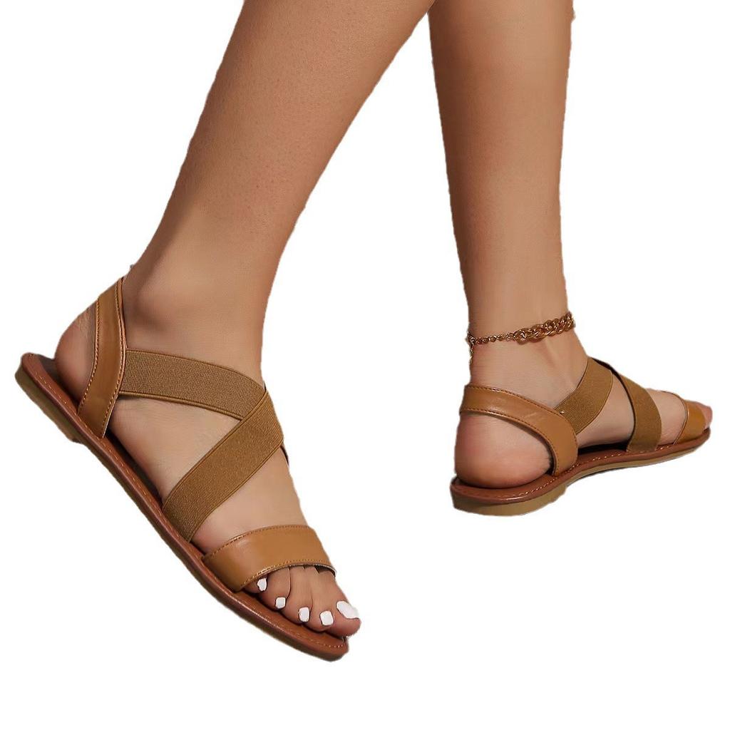 European and American foreign trade flat bottom elastic band large size sandals women's Roman style outer wear beach cool slippers independent station