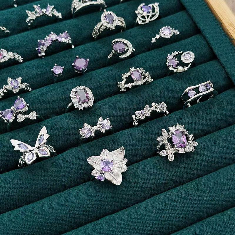 Nine Purple Fire Purple Diamond Super Immortal Zir*****Pen Ring Exquisite Light Luxury High-End Niche Design Stacked Ring Girl