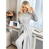Luxury and noble solid color knitted cotton short-sleeved trousers nightgown three-piece set loungewear pajamas women