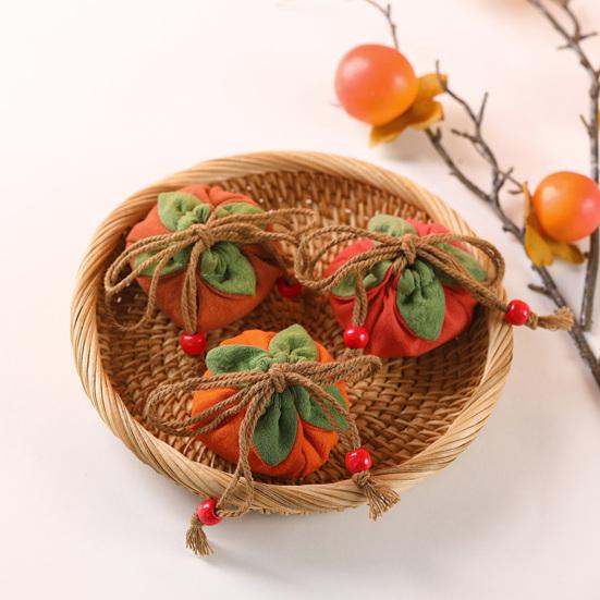 Liten persimonformad myntpåse Mini dragskopåse Bomullslinneplånbok Söt fruktdesign Väskpåse Gåvor till flickor Kvinnor