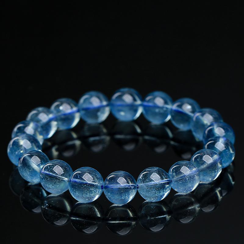 Hongchu Crystal Natural Aquamarine Bracelet Round Beads DIY Handmade Jewelry Accessories Loose Beads Semi-Finished Products