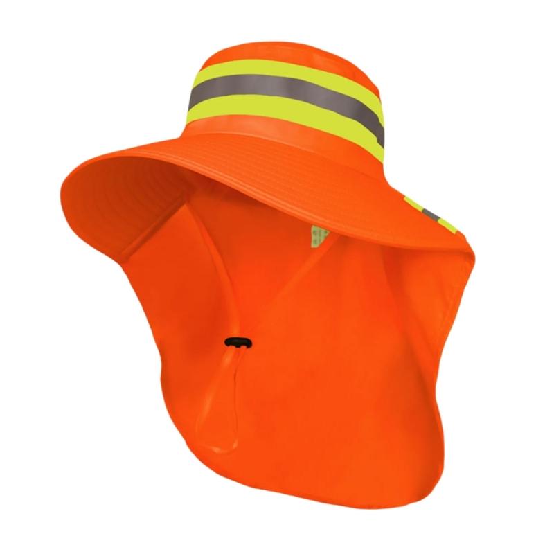 

High Visibility Reflective Sun Hat For Outdoor Activities With Adjustable Strap And Sun Protections Wide Brims Hat помаранчевий