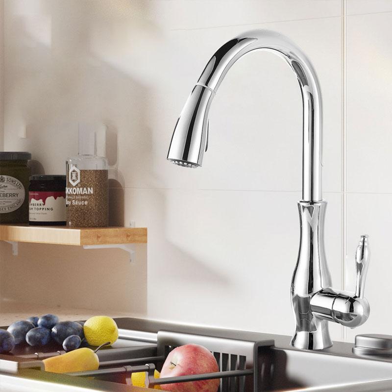 Creative pull-out faucet, all copper European style faucet, kitchen sink, vegetable washing basin, hot and cold water head