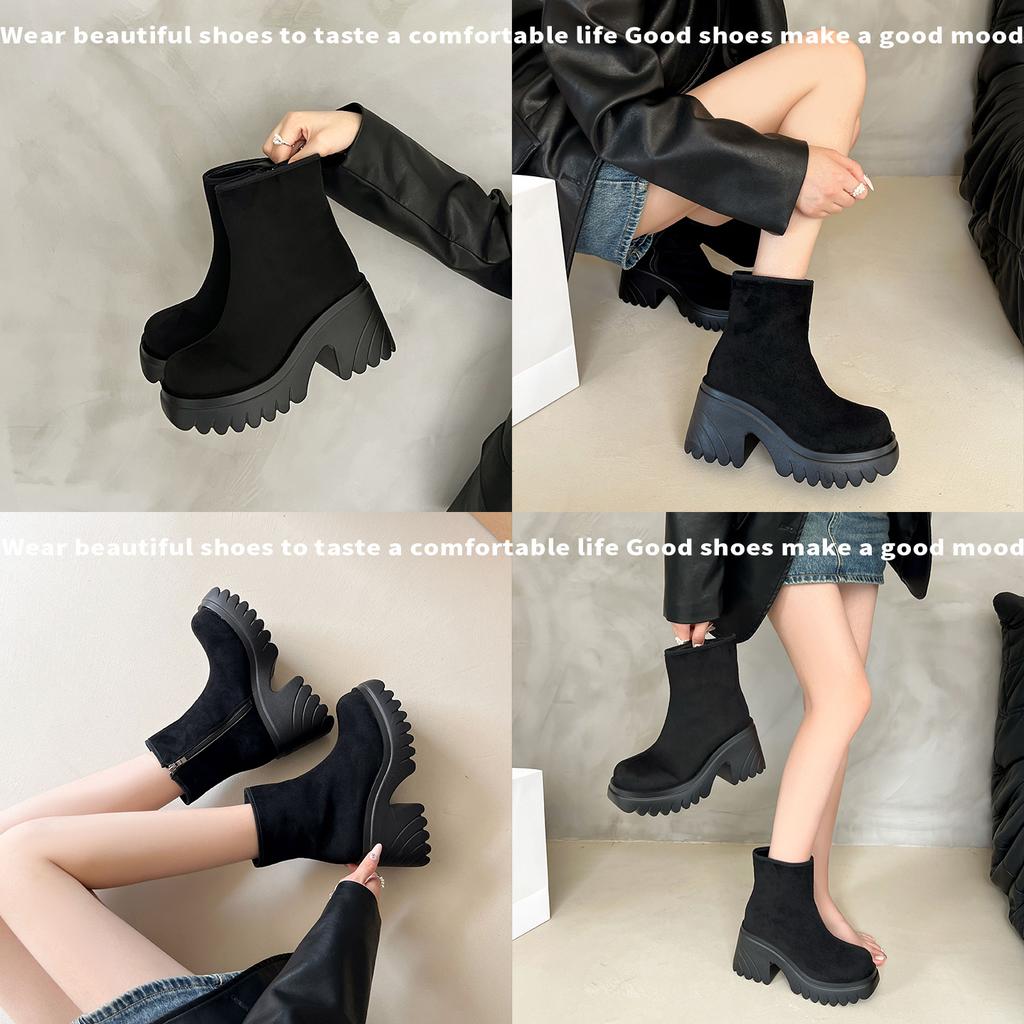 Inner heightening super thick-soled suede Martin boots women's autumn and winter new elastic thin velvet high-heeled short boots