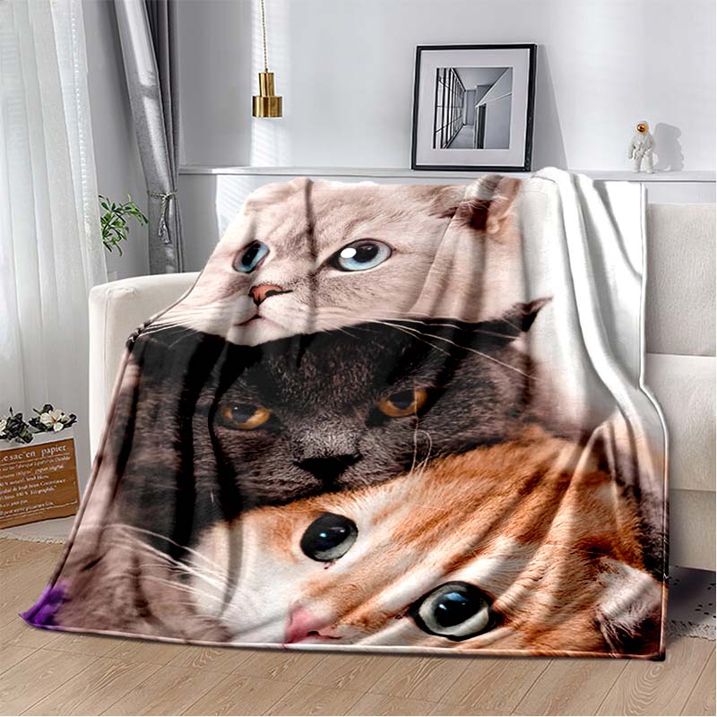 Anime Cartoon Cute Cat Printed Blanket Flannel Sofa Bed Cover Warm Office Travel Oversized Exquisite Bedding Gift Soft Blanket