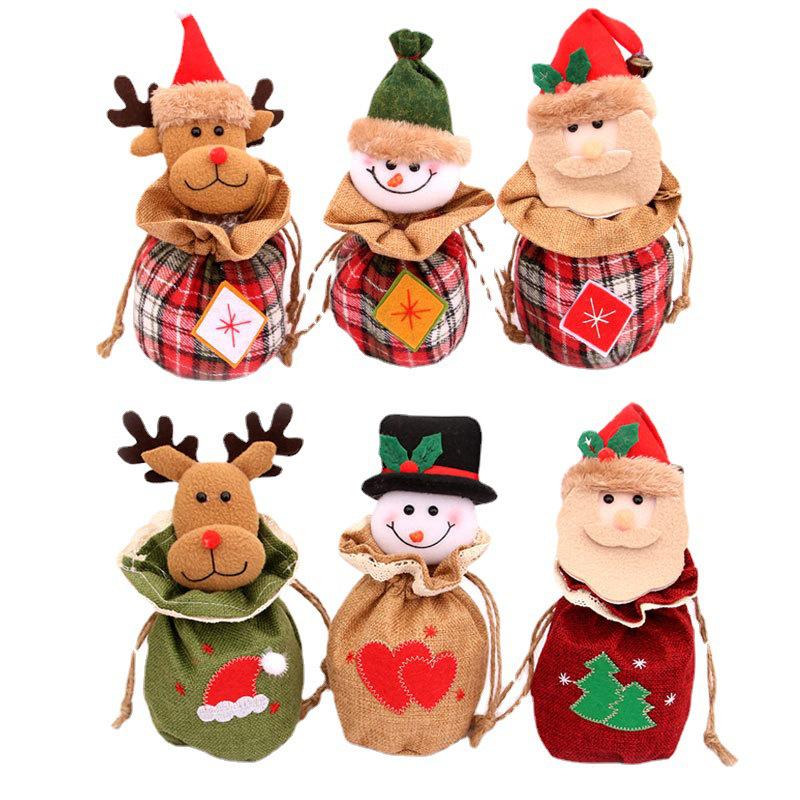 Festive 3D Burlap Apple Bag with Bells - Drawstring Gift & Candy Bag