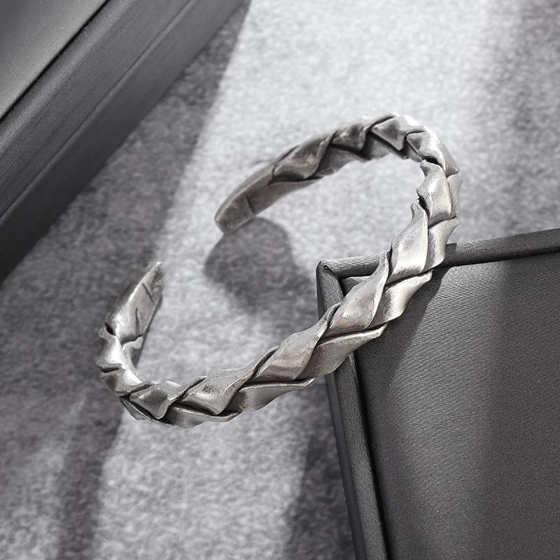 Silver Feather Cuff Bracelet for Men Women Vintage Adjustable Bracelet Bangle Fashion Jewelry