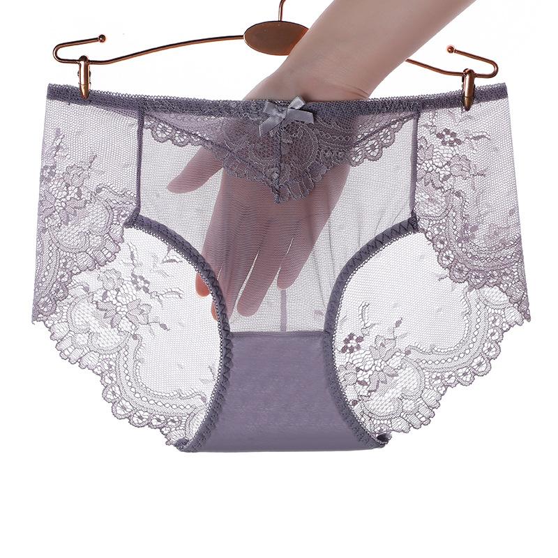 Sexiga spetsunderkläder för kvinnor i plusstorlek Lingerie Sömlösa mesh bomullstrosor med medelhög midja