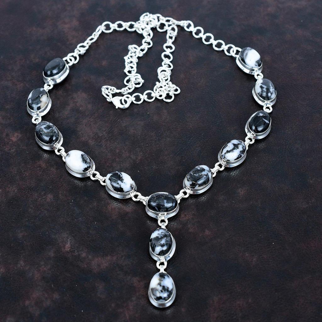 White buffalo turquoise necklace natural gemstone jewelry 925 sterling silver necklace adjustable chain necklace handmade necklace for gifts