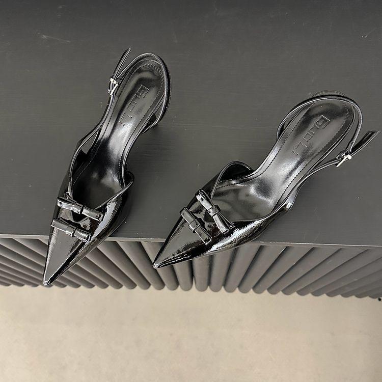 Niche French High Heels Thin Heel Bag Head Sandals Fairy Shoes 2025 Spring Temperament Pointed Bow Nude Shoes