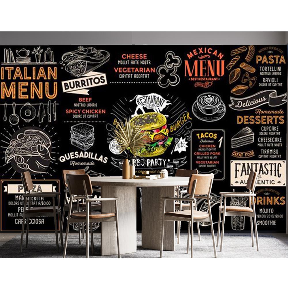 Pictură murală de perete 3d Hamburger Tapet Sandwich Ceai cu lapte Cafea Tapet Pizza Wrap Pui Hârtie de perete Restaurant Occidental