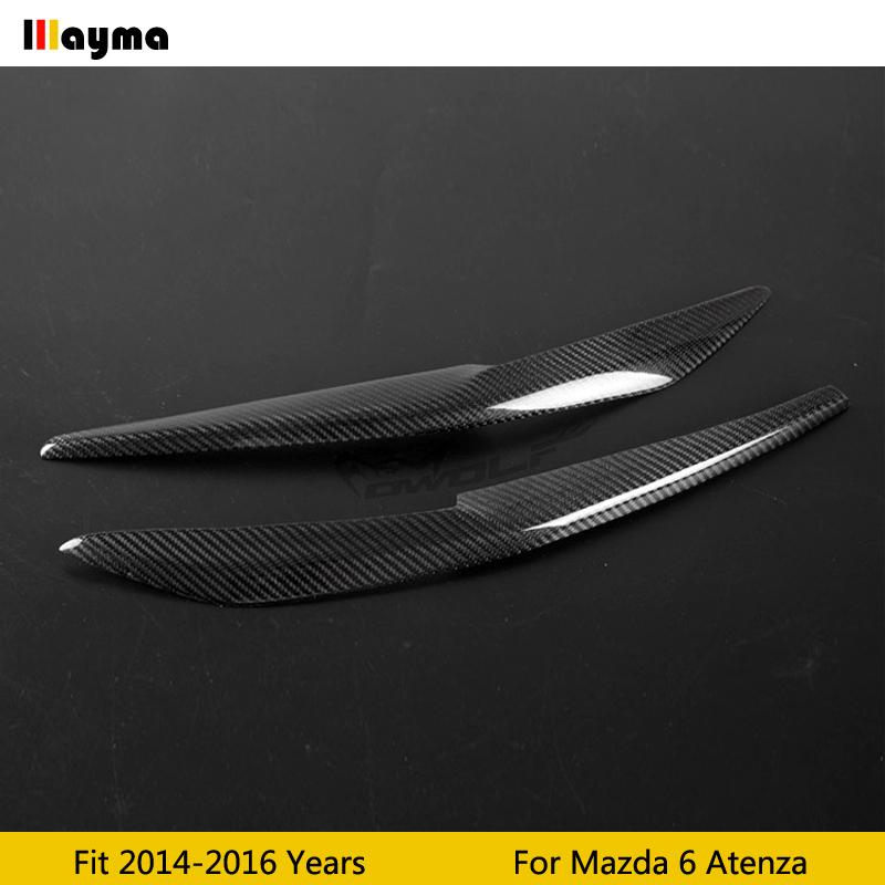 Carbon Fiber Headlight Eyebrow Cover Trim Sticker Head Lamp Eyelid For Mazda 6 Atenza 2014 - 2016 M6 Fiber glass primer eyebrow