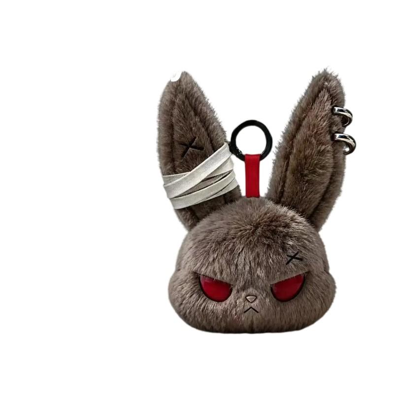 Gothic Bunny Plush Keychain Charm with Bandage Kawaii Key Ring Pendant Car Bag Ornament Halloween Gift Prank Toys