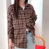 New Arrivals Open Run Women Loose Fit Long Sleeve Shirt Brown Check