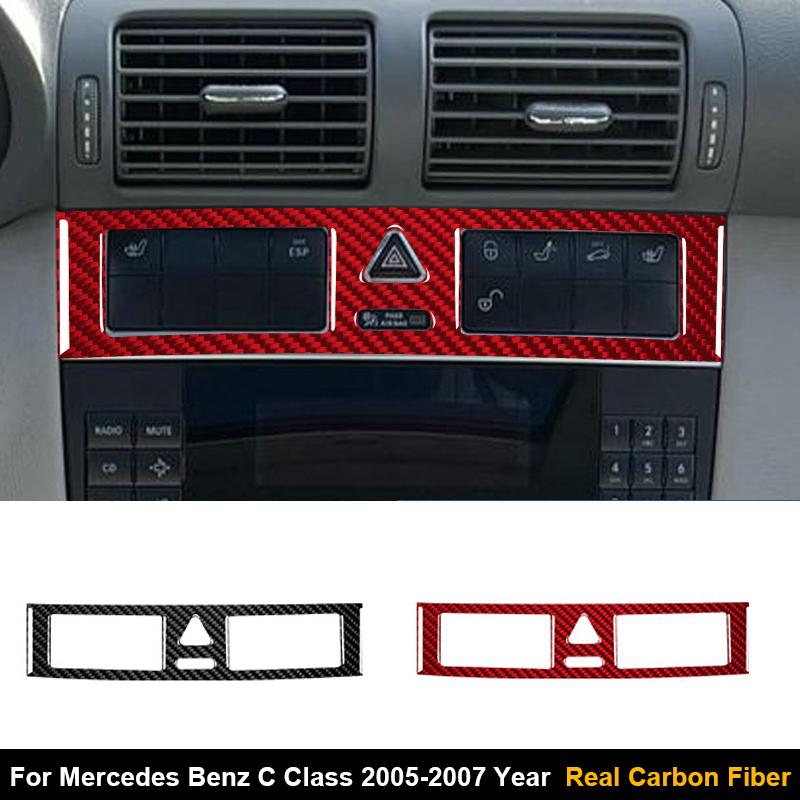 Real Carbon Fiber Car Center Console Warning Light Panel Frame Sticker For Mercedes Benz C Class W203 2005-2007 Car Accessories