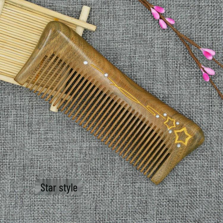 

Оригинальная резная расческа из зеленого сандалового дерева с позолоченным дизайном и золотой нитью для массажа 14.5*5.5*1.2 CM